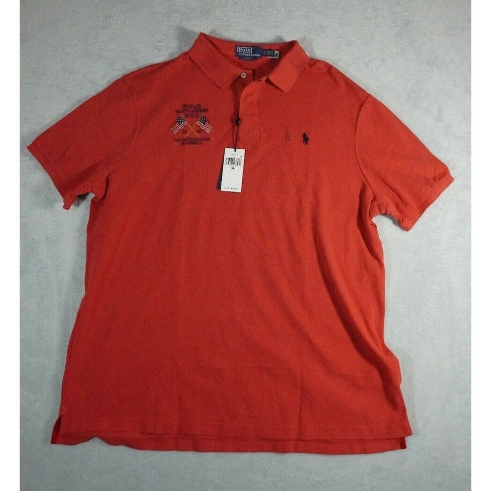 Polo Ralph Lauren Men's XL Classic Fit Red July 4th Crossed Flags Polo Shirt NWT
